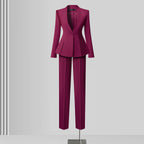 Women's Solid Long Sleeve Blazer Flare Pants Suit