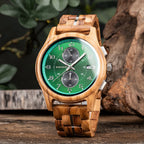 Men's Wooden Chronograph Watch with Luminous Hands and Gift Box
