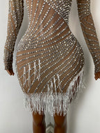 Women's Sexy Sequins Diamonds Tassel Bodycon Mini Dress