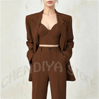 Women's Single Button Tailored Blazer and Pants Suit Set