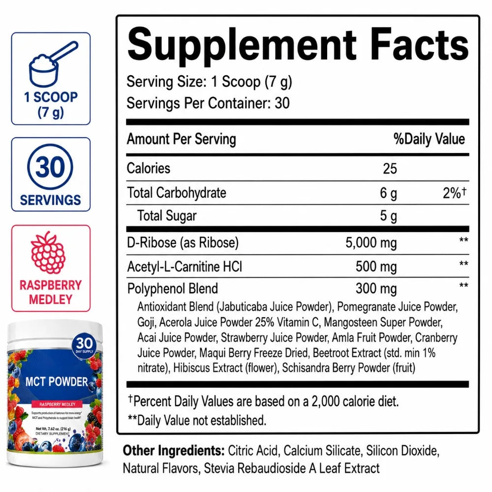 MCT Powder Raspberry Medley Drink Mix 7.6 oz