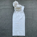 Women's Floral Applique Sleeveless Midi Evening Dress