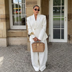Women's Single Breasted Blazer Wide Leg Pants Suit