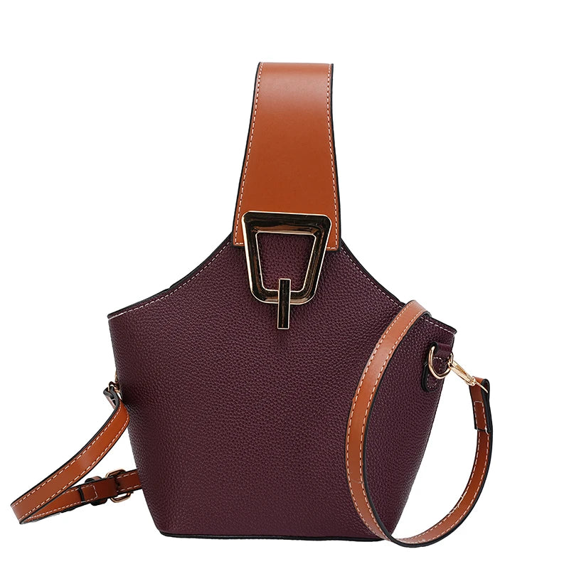 Women's Solid Bucket Shoulder Handbag Versatile Crossbody 9-inch