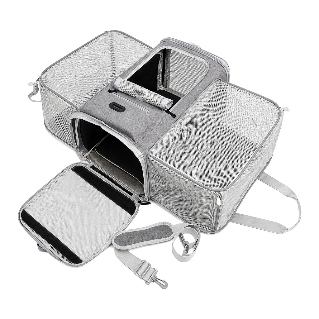 Expandable Double-Sided Pet Carrier Bag Breathable Travel Tote for Cats and Small Dogs