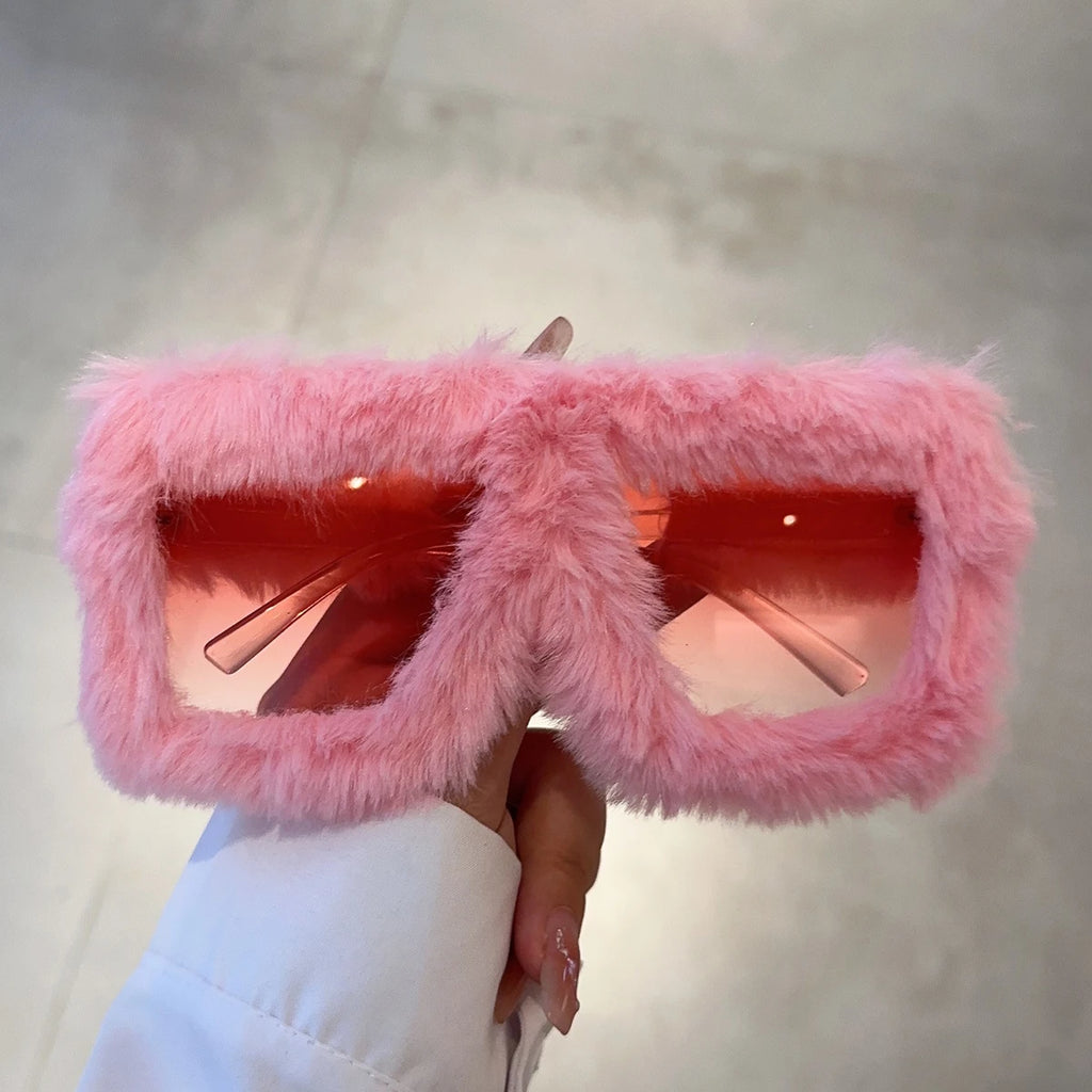 Women's Oversized Fluffy Plush Square Y2K Novelty Sunglasses
