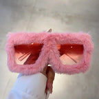 Women's Oversized Fluffy Plush Square Y2K Novelty Sunglasses