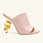 Women's Spiral High Heel Leather Mules