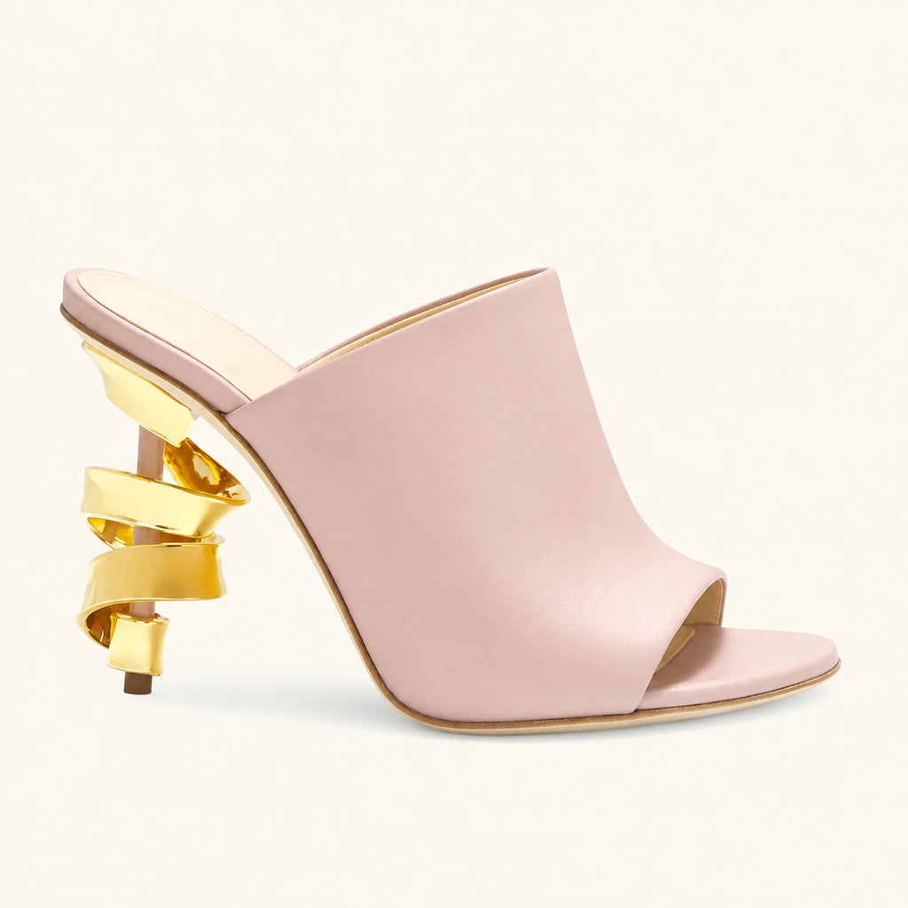 Women's Spiral High Heel Leather Mules