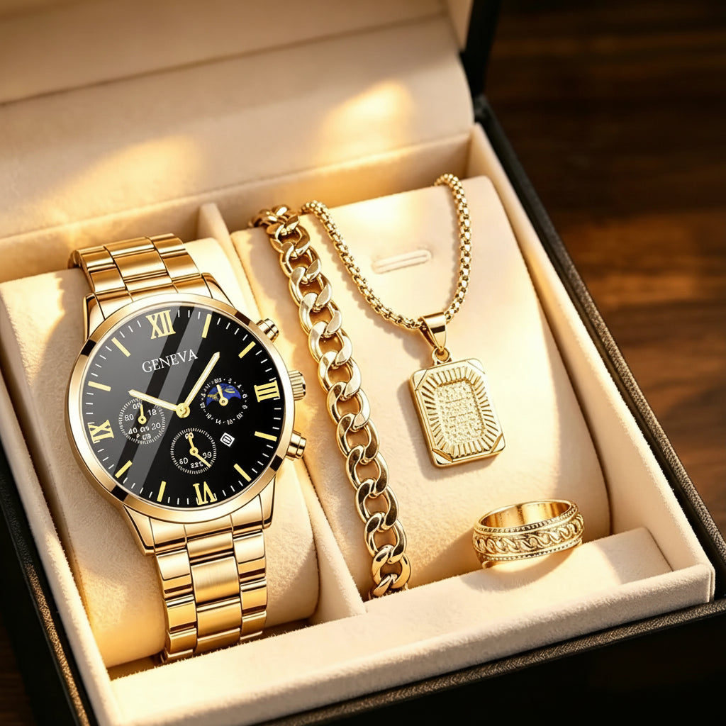 CMK Men's Quartz Watch Set with Bracelet and Necklace