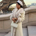 Women's Thick Warm Fur Collar Lace-Up Long Coat CR25122623
