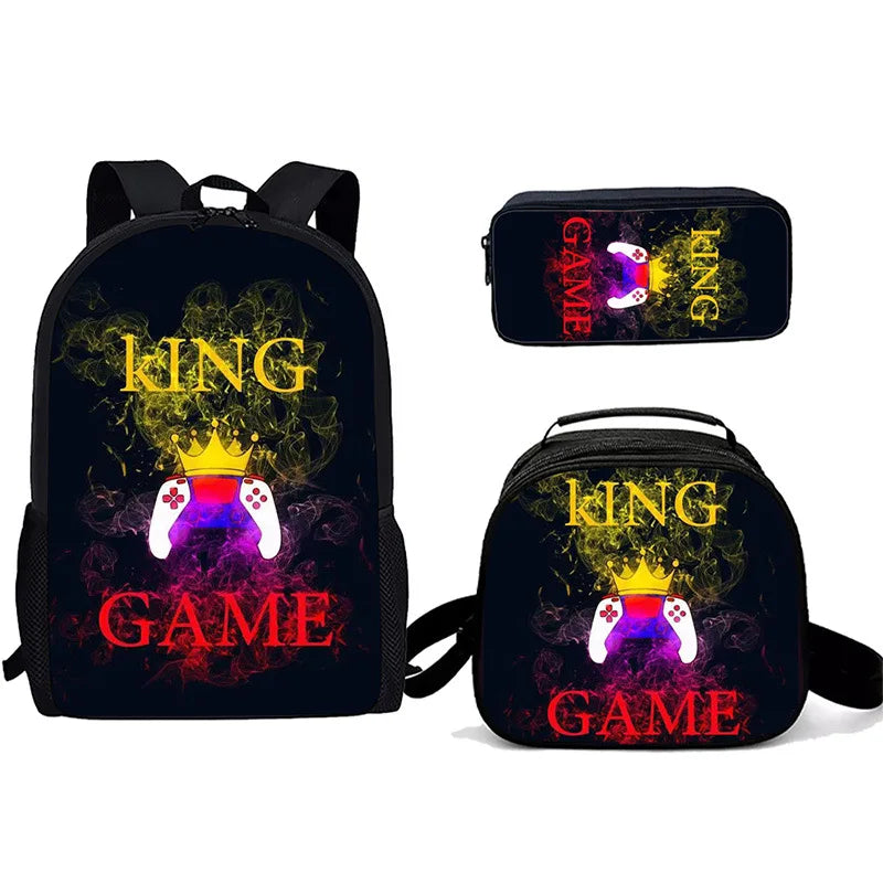 Unisex Gaming Controller 3D Print Backpack 3-Piece Bag Set