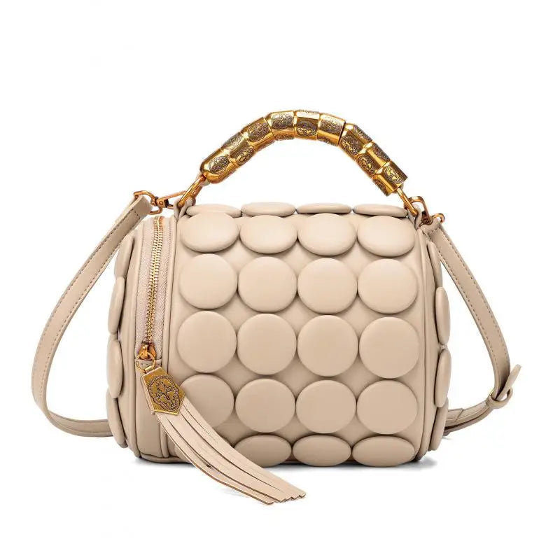 Women's Retro Button Leather Tube Bucket Shoulder Crossbody Bag