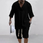 Men's V-Neck Short Sleeve Knitted T-Shirt and Shorts Casual Two-Piece Set
