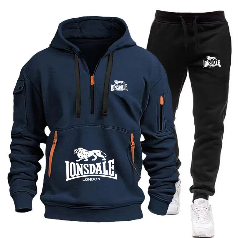 Men's Casual Hooded Sweatshirt and Sports Pants Tracksuit Set