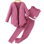 Girls' Knitted Long Sleeve Coat Long Pants Three-Piece Set T4855OBMDD