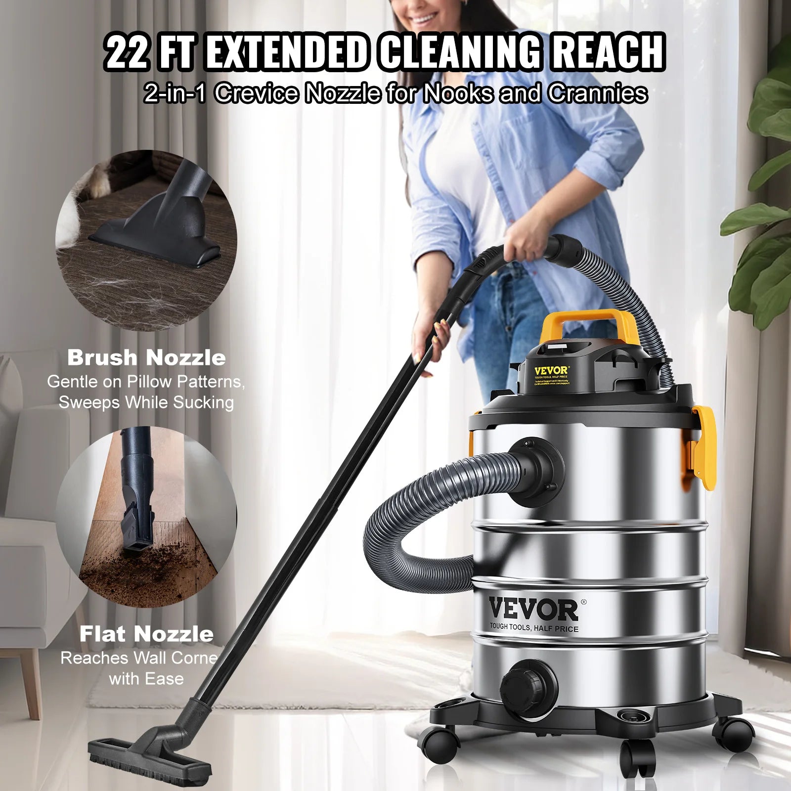 Stainless Steel Wet and Dry Shop Vacuum Cleaner with Suction 1200W