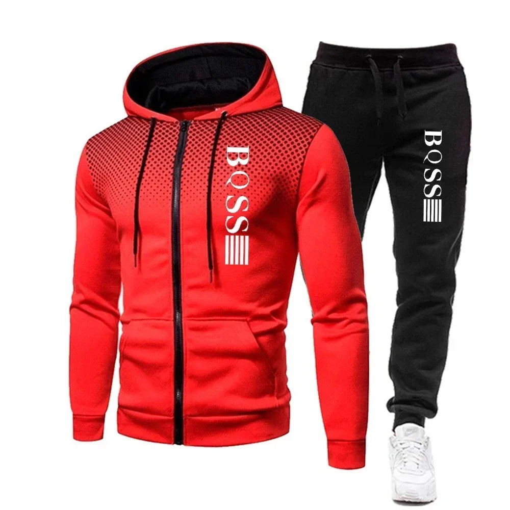 Men's Casual Zipper Hoodie and Jogger Pants Two Piece Tracksuit Set
