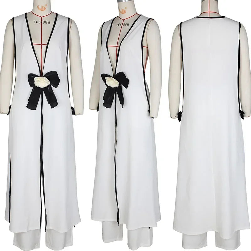 Women's Bow Applique Sleeveless Top Wide Leg Pants Set