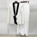 Women's 3D Flower Ribbon Blazer Straight Pants Suit