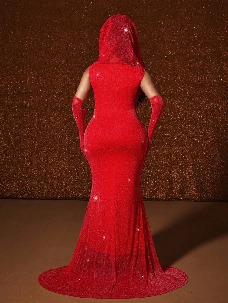 Women's Sexy Hooded Fishtail Floor Length Maxi Dress