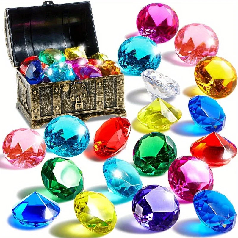 16 Big Colorful Diamond Pool Toys with Pirate Treasure Chest for Kids