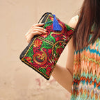 Vintage Embroidered Ethnic Style Long Wallet Wristlet Clutch Bag