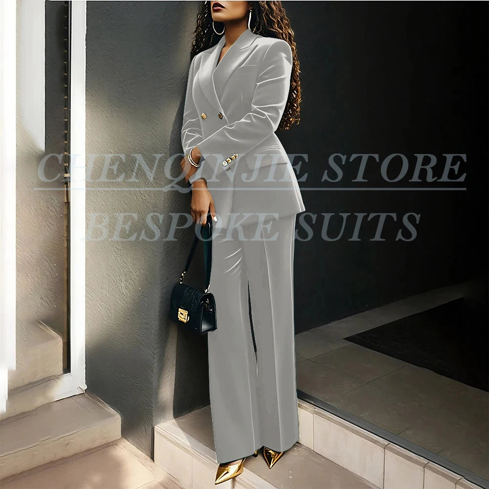 Women's Double Breasted Velvet Blazer Pants Suit