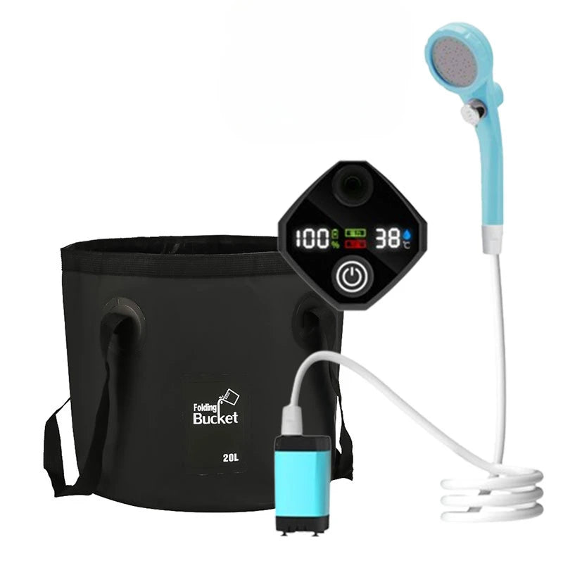 Portable Camping Shower with Rechargeable 6000mAh Pump and 5.3 Gallon Bag