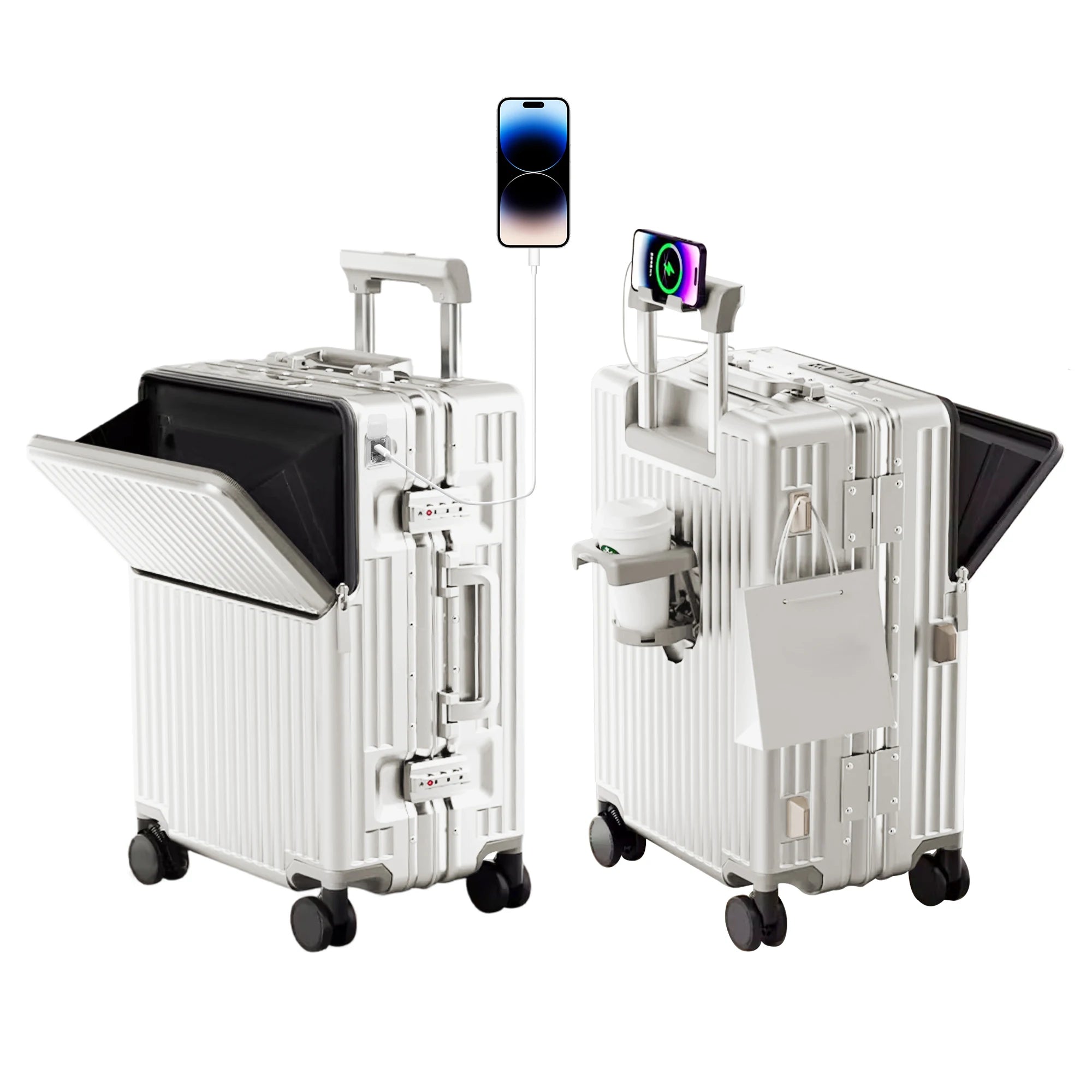 Unisex Aluminum Frame Hard Shell Spinner Travel Suitcase AWN-2313