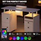 Rolling Manicure Table Nail Desk with Dust Collector and LED Lights White