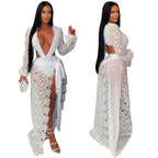 Women's Sexy Hollow Out Bodysuit and Long Skirt Two Piece Set