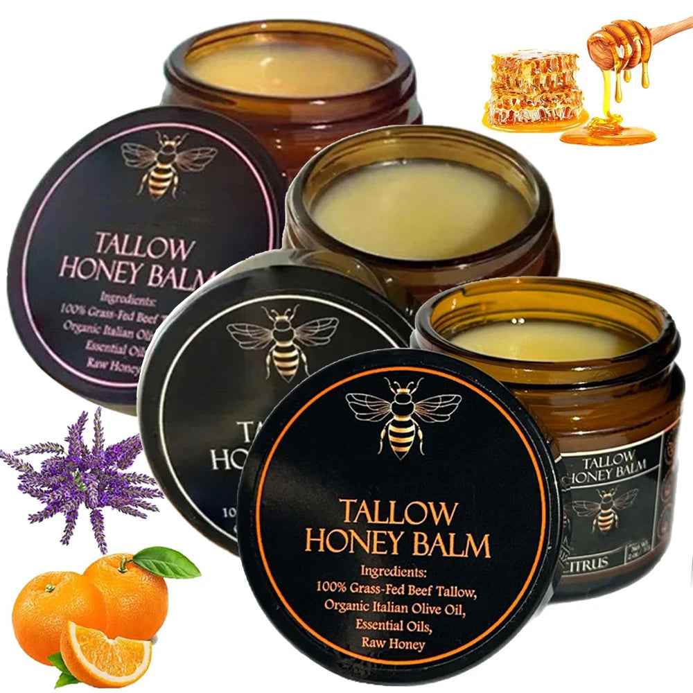 Unisex Organic Grass-Fed Beef Tallow Honey Moisturizing Balm 2.0 oz