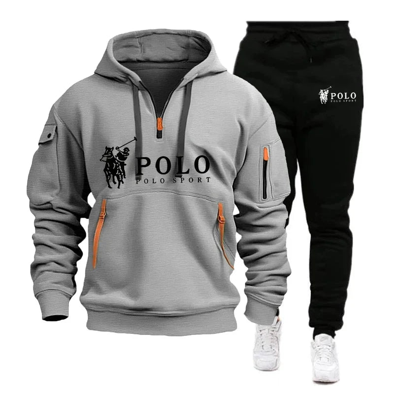 Men's Casual Warm Hoodie and Pants Two Piece Tracksuit Set