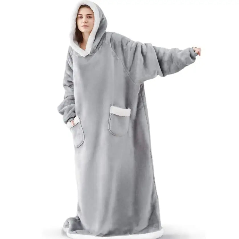 Unisex Oversized Long Flannel Blanket Hoodie Sweatshirt