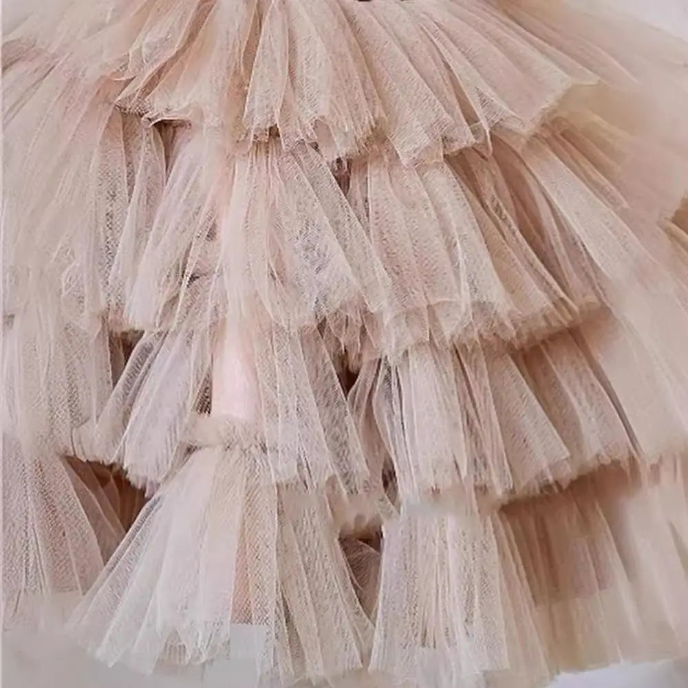 Girls' Sequined Fluffy Mesh Bow Princess Dress