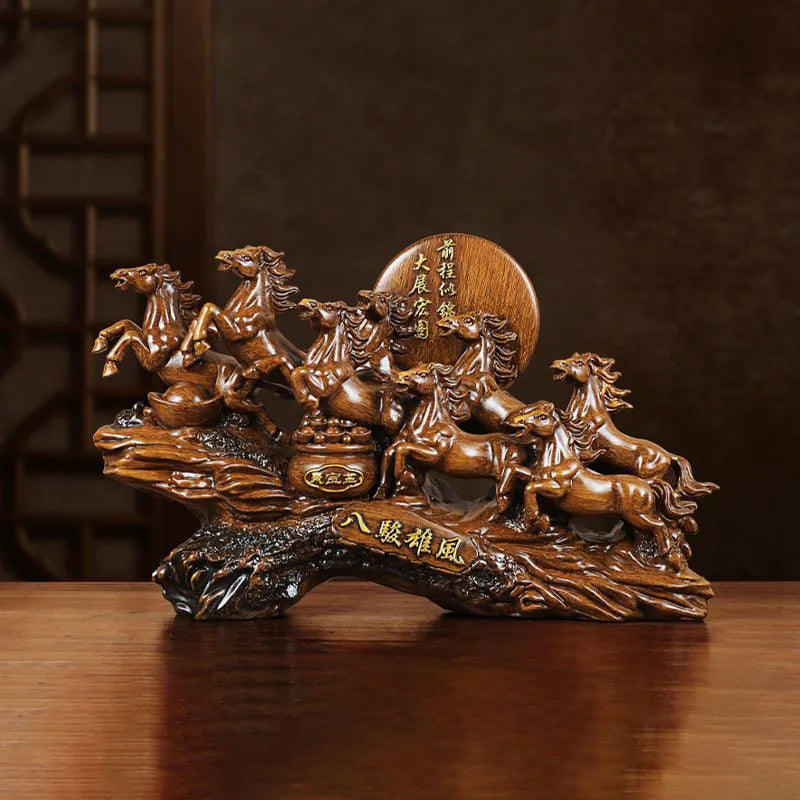 Eight Horses Resin Ornament and Feng Shui Desktop Figurine