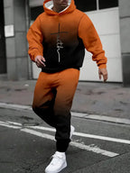 Men's Autumn Gradient 3D Print Hoodie and Sweatpants Tracksuit Set