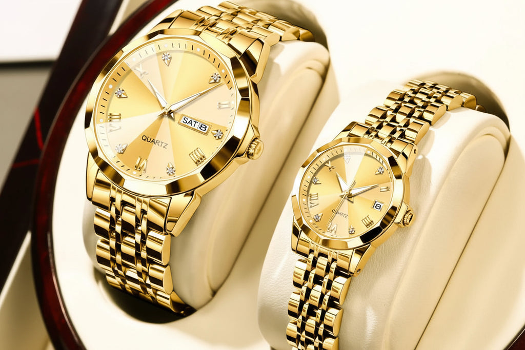 OLEVS 9931 Quartz Couple Watch Roman Numeral Stainless Steel 27mm