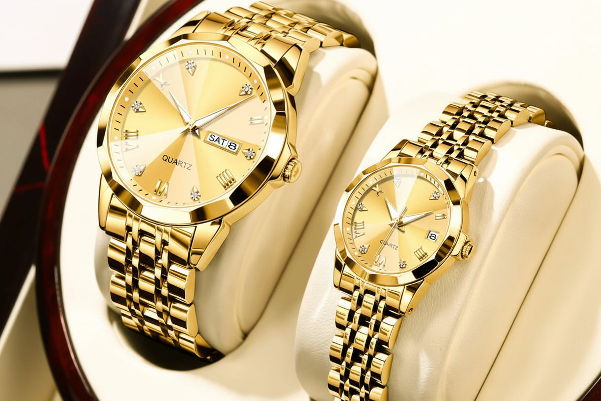 OLEVS 9931 Quartz Couple Watch Roman Numeral Stainless Steel 27mm