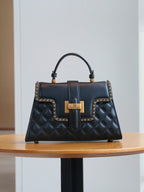 Women's Rhombic Embroidery Leather Handbag