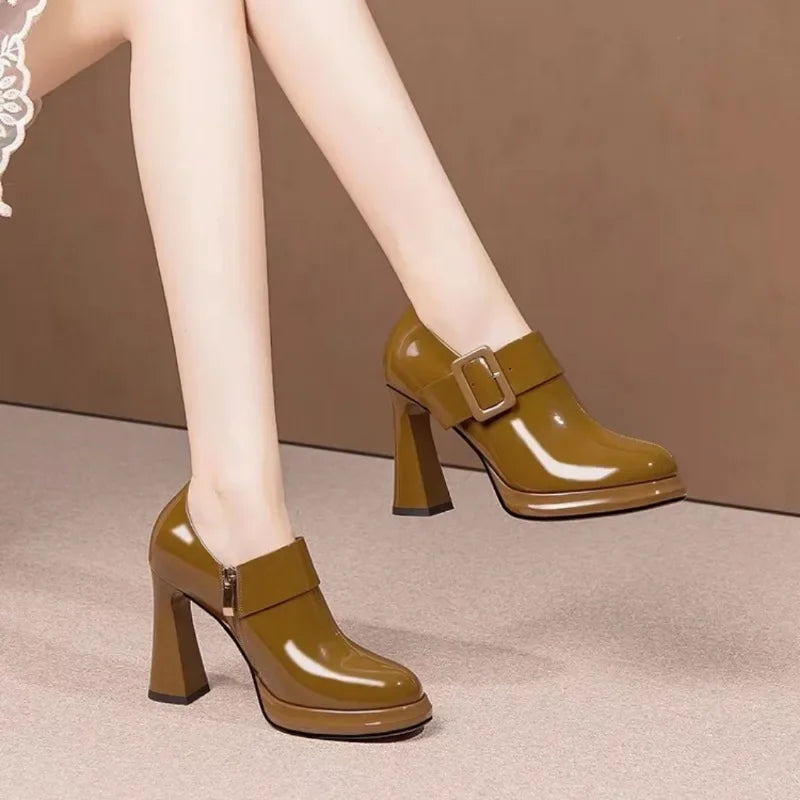 Women's Platform Round Toe Thick High Heel Pumps