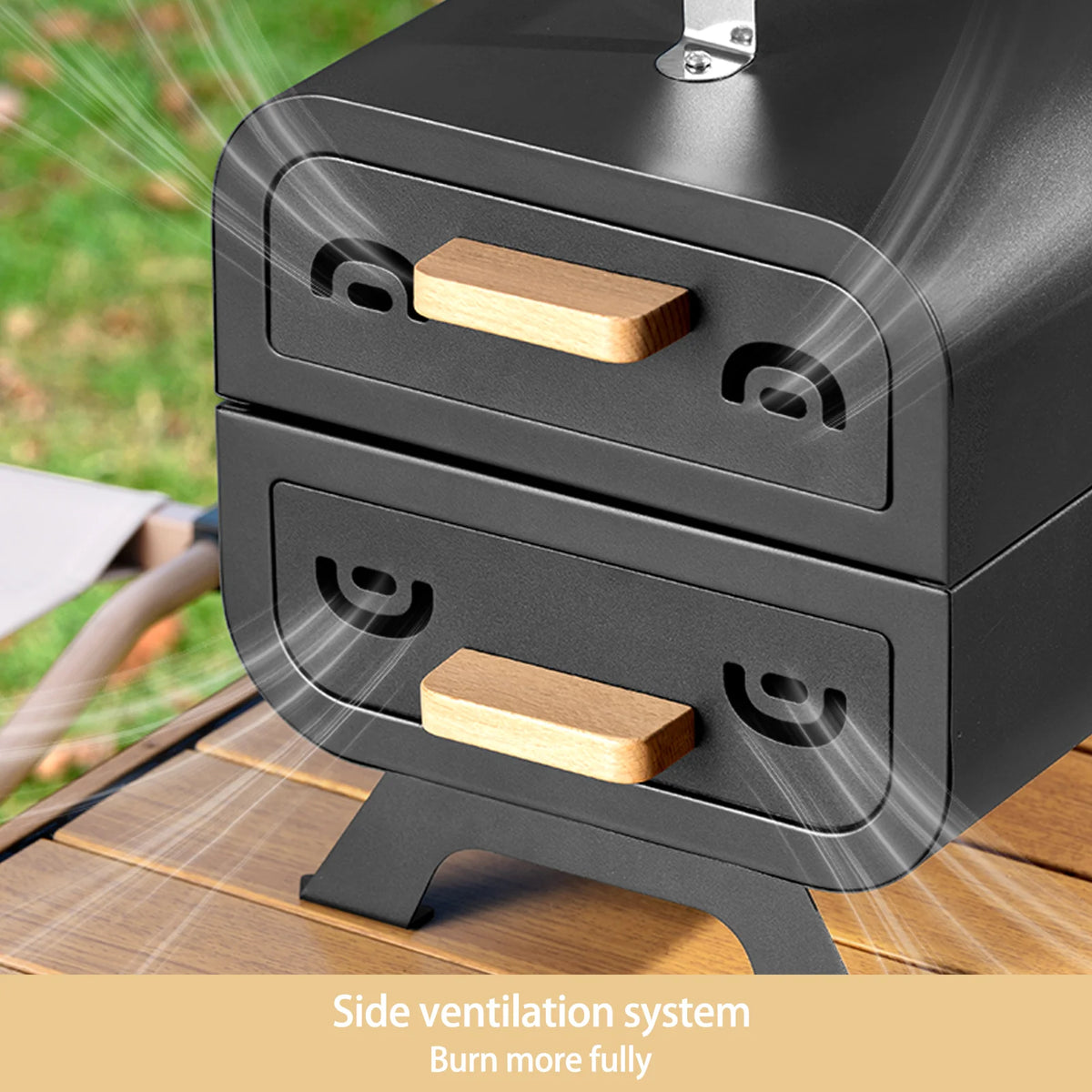 Portable Charcoal Barbecue Grill and Dual-Side Camping Stove