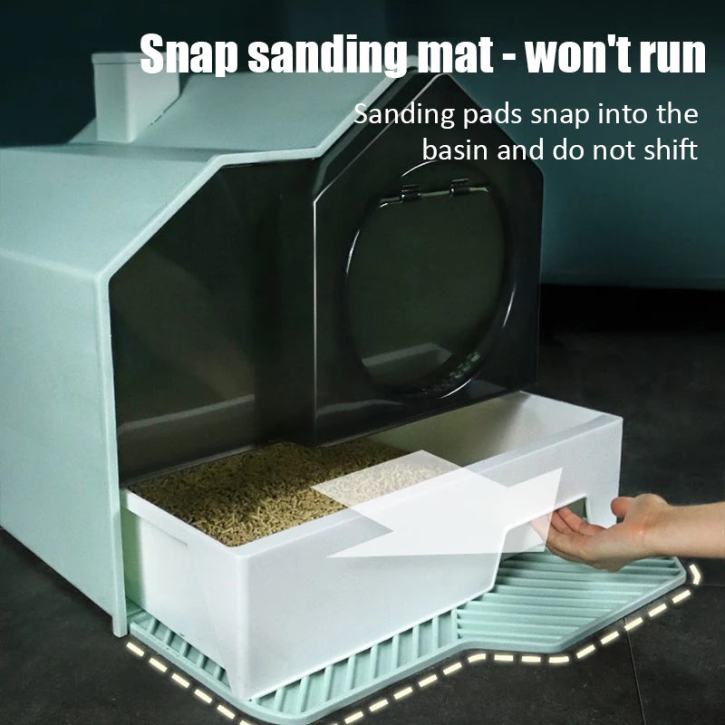 Fully Enclosed Cat Litter Box and Odor Barrier Drawer Pan