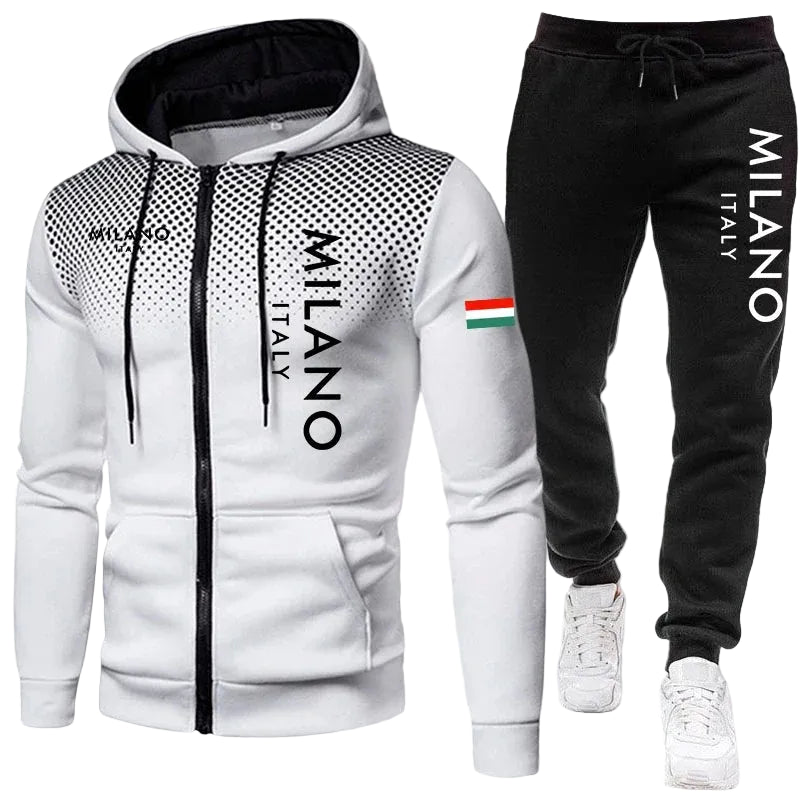 Men's Casual Zip Hooded Sweatshirt and Drawstring Pants Set