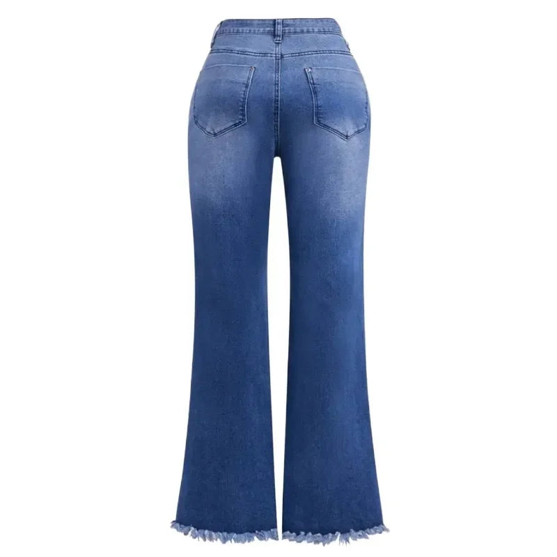 Women's High Stretch Flared Jeans with Embroidery Royal Blue