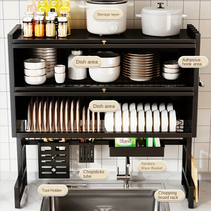 Over the Sink Dish Drying Rack with Utensil Holder