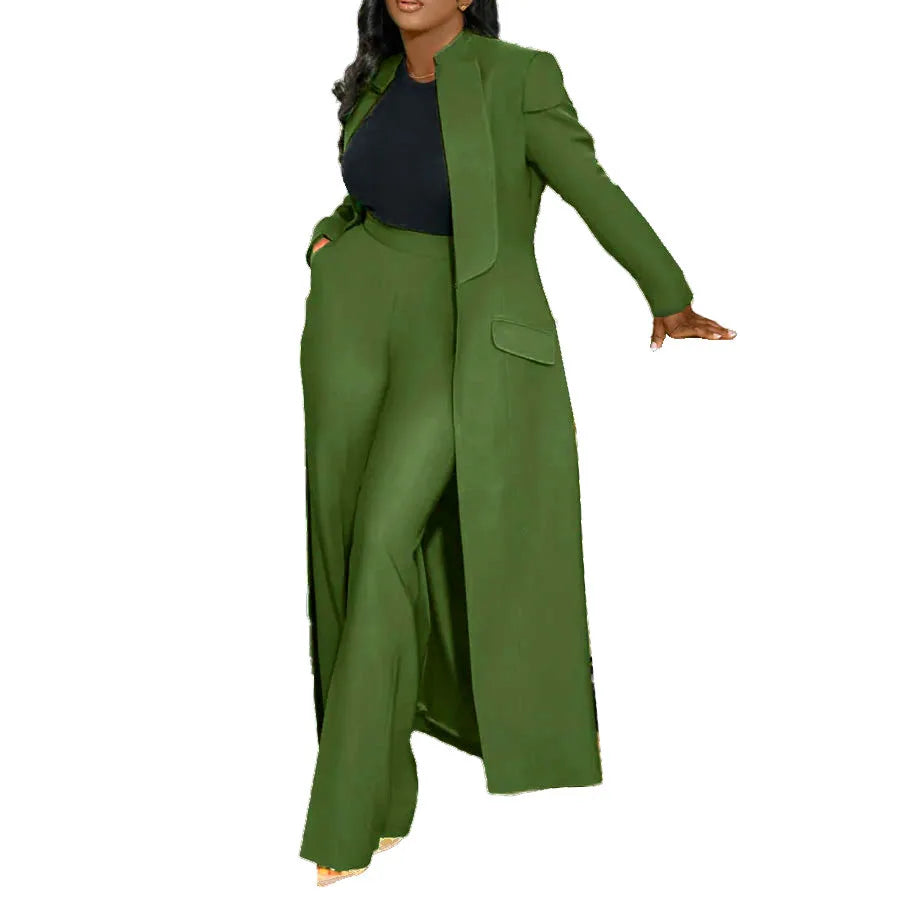 Women's Longline Blazer Wide Leg Pants Set
