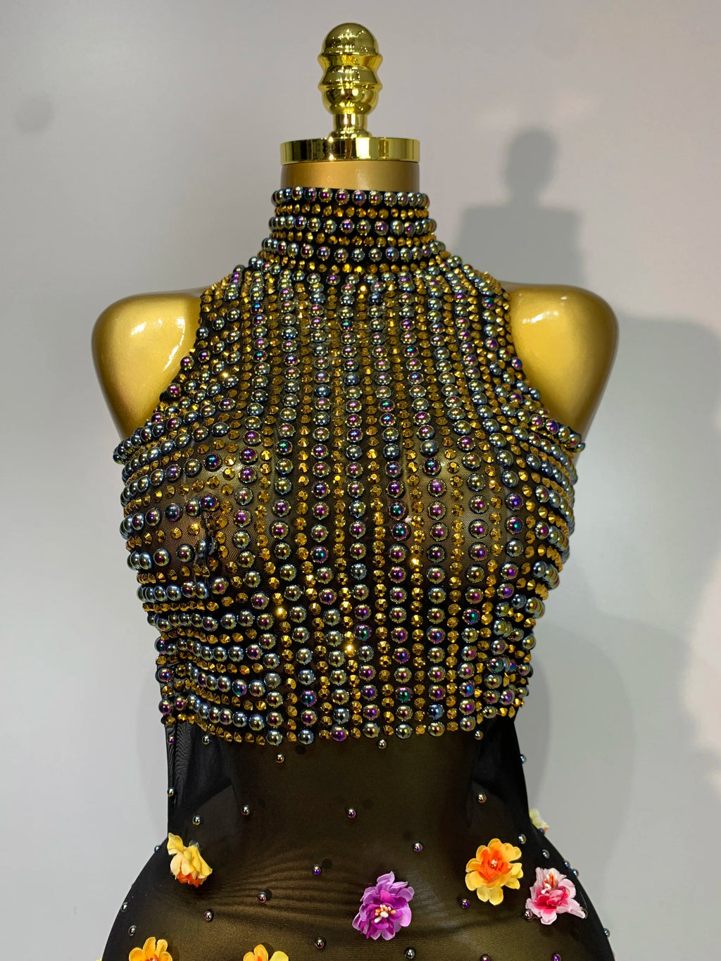 Women's Sexy Rhinestone Flower See Through Maxi Dress