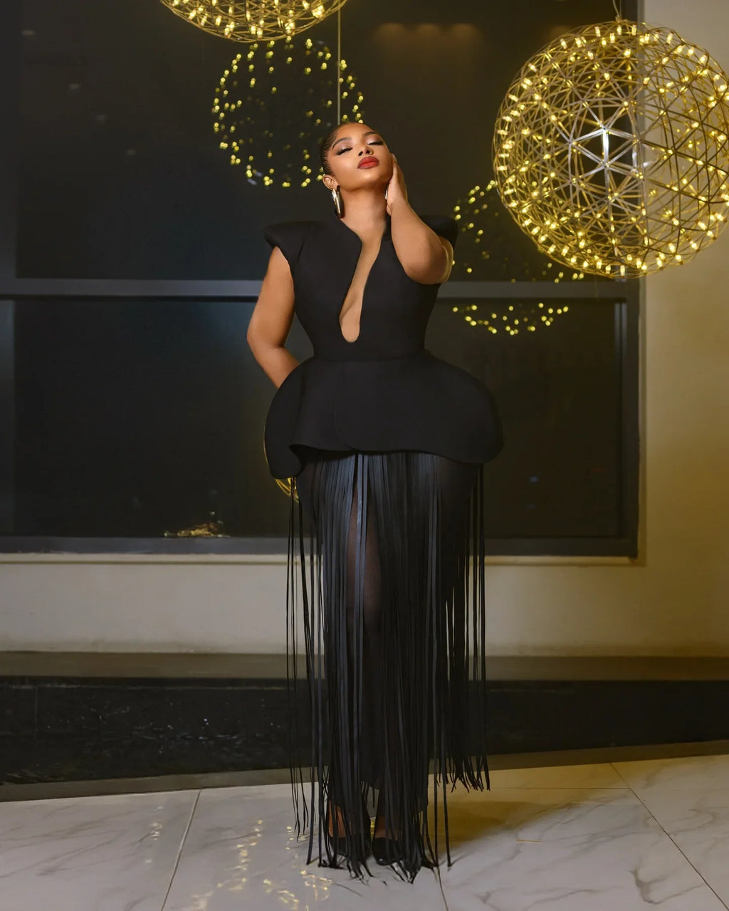 Women's See-Through Tassel Ankle Length Formal Party Dress
